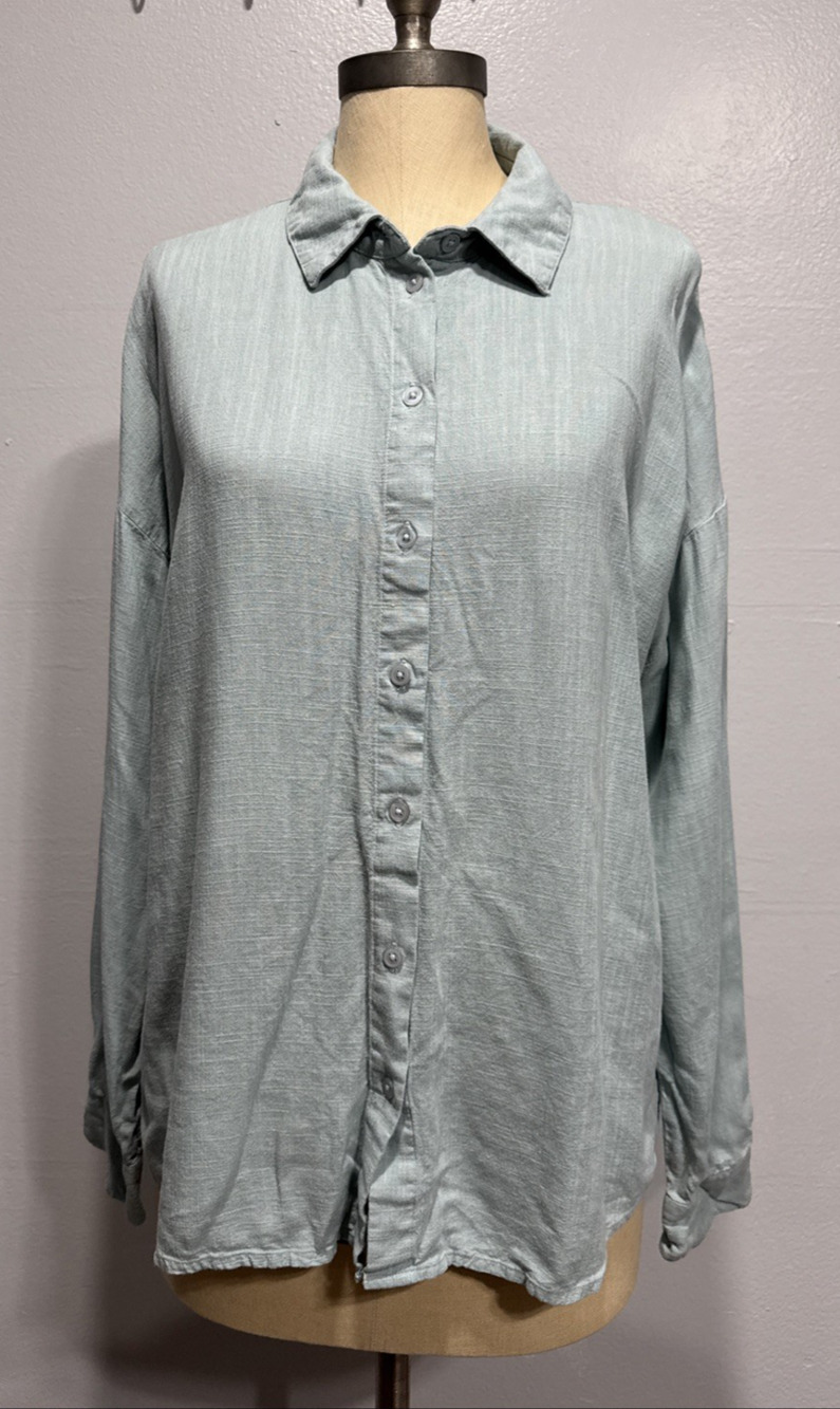 Noisy May Womens Button Down Shirt Size M Long Sleeve Green Preppy Office